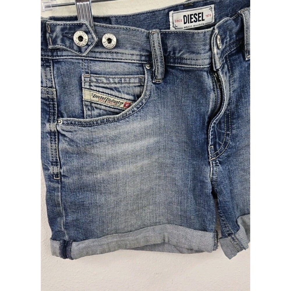 Diesel - Rolled Cuff Denim Shorts - Womens Sz 25 - Adj Waist - Blue - Vintage - Picture 3 of 13